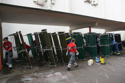 Die Fluechtlingsunterkunft in der Scherlztor- Sporthalle wurde abgebaut